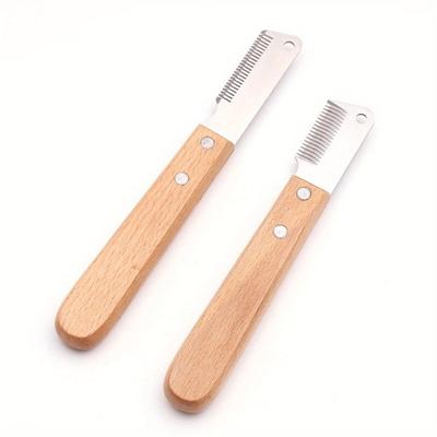 Coltello per la rimozione dei peli di animali domestici Pettine professionale per cani Manico in legno inossidabile Coltello per la rimozione dei peli di animali domestici Spazzole per la toelettatura