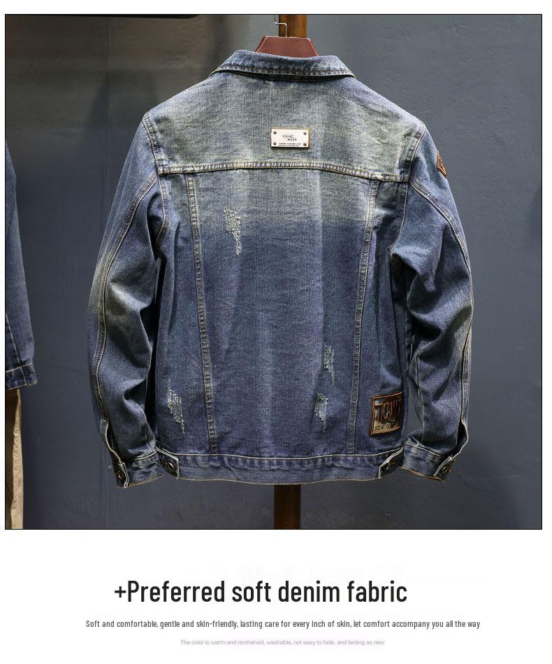 Giacca di jeans retrò: Abbigliamento da lavoro trendy da uomo, vestibilità ampia, per Primavera e Autunno