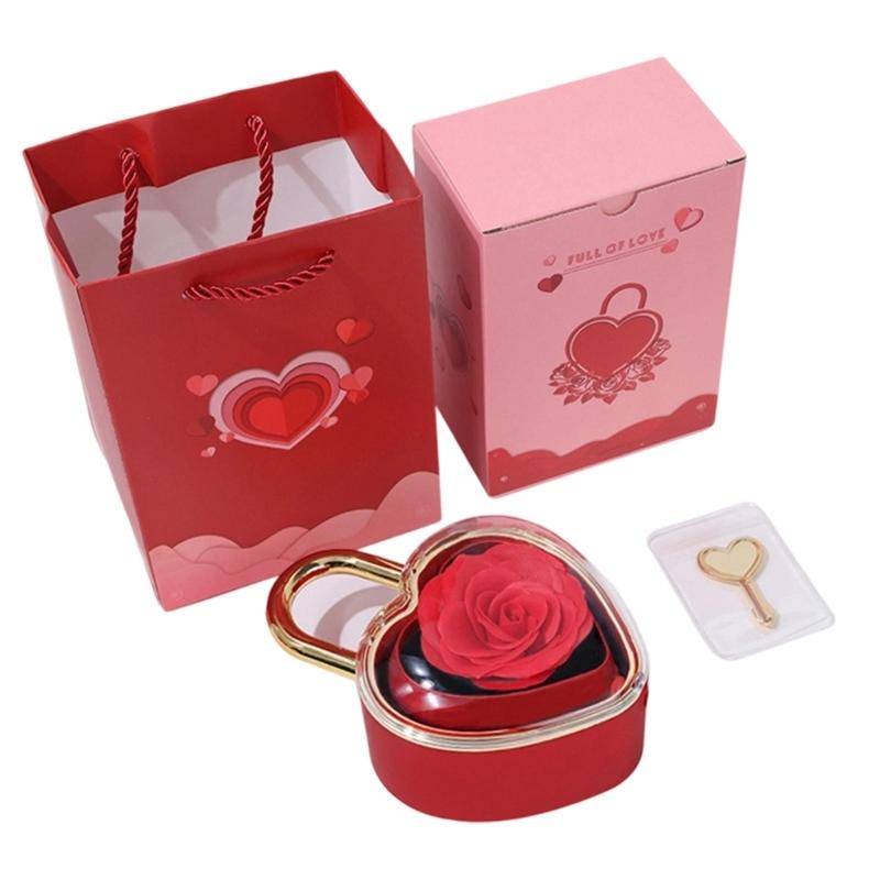 Decorative Heart Shaped Jewelry Gift Box with Key for Ring Presentation, Jewelry Storage, Vanity Display and Proposal Use