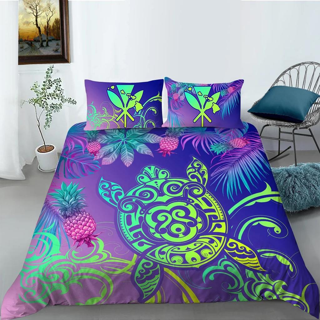 Exotic Sea Turtle Duvet Cover Set Bohemian Floral Ocean Animal Bedding Set Microfiber Tortoise Comforter Cover Single Queen Size