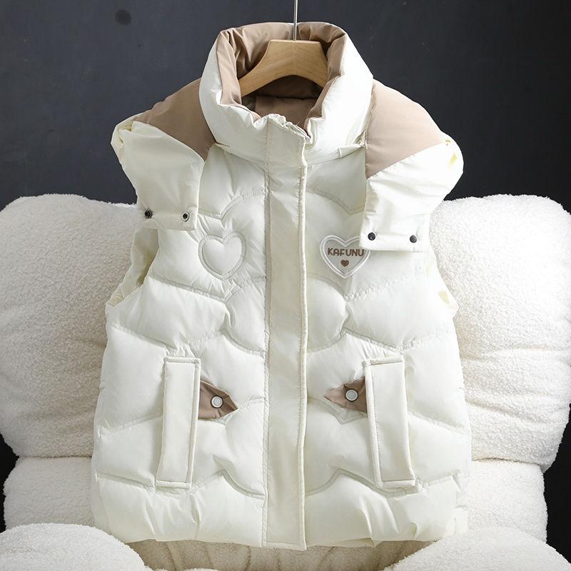 Lockere Kapuzenweste für Damen, Herbst Winter Baumwollwattierter Mantel, Trendige ärmellose Oberbekleidung