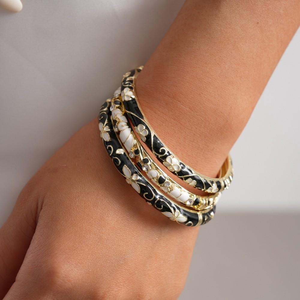 Enamel Flower Bangle Traditional Women's Hand Bracelet Vintage Cloisonne Bangle Jewelry Gifts