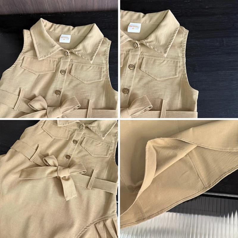 Rochii de vânt la modă pentru fete, rochii de vară fără mâneci, ținute de sport, cu cordon în talie, culoare solidă, haine pentru copii