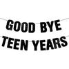 Pre-Strung Goodbye Teen Years Banner - Black Glitter, Happy 20th Birthday Party Decorations for Men/Women, Funny 20 Year Old Anniversary Decor Bday