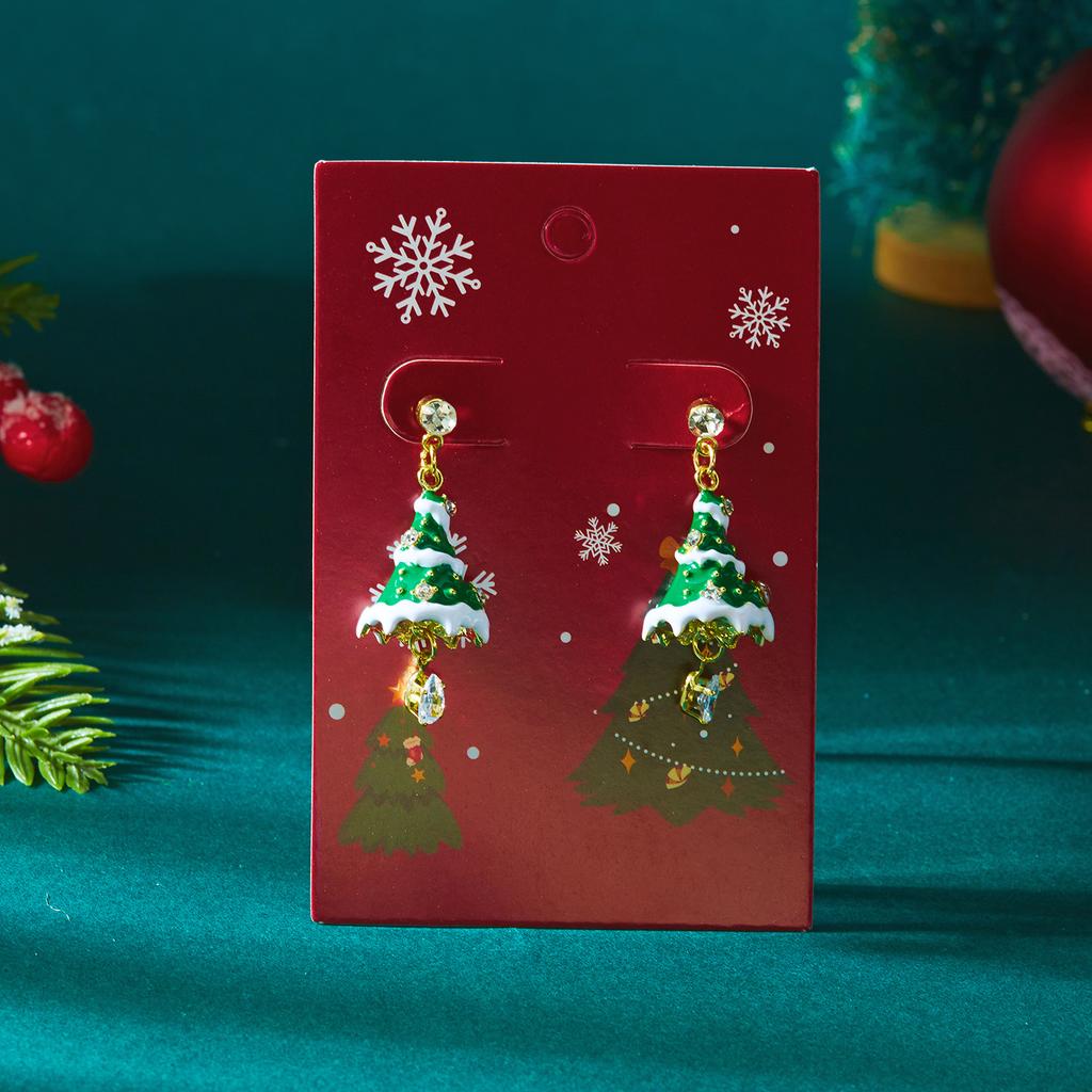 Design Sense Green Christmas Tree Drop Earrings for Women Light Luxury Shiny Crystal Snowman Earrings Christmas Party Jewelry