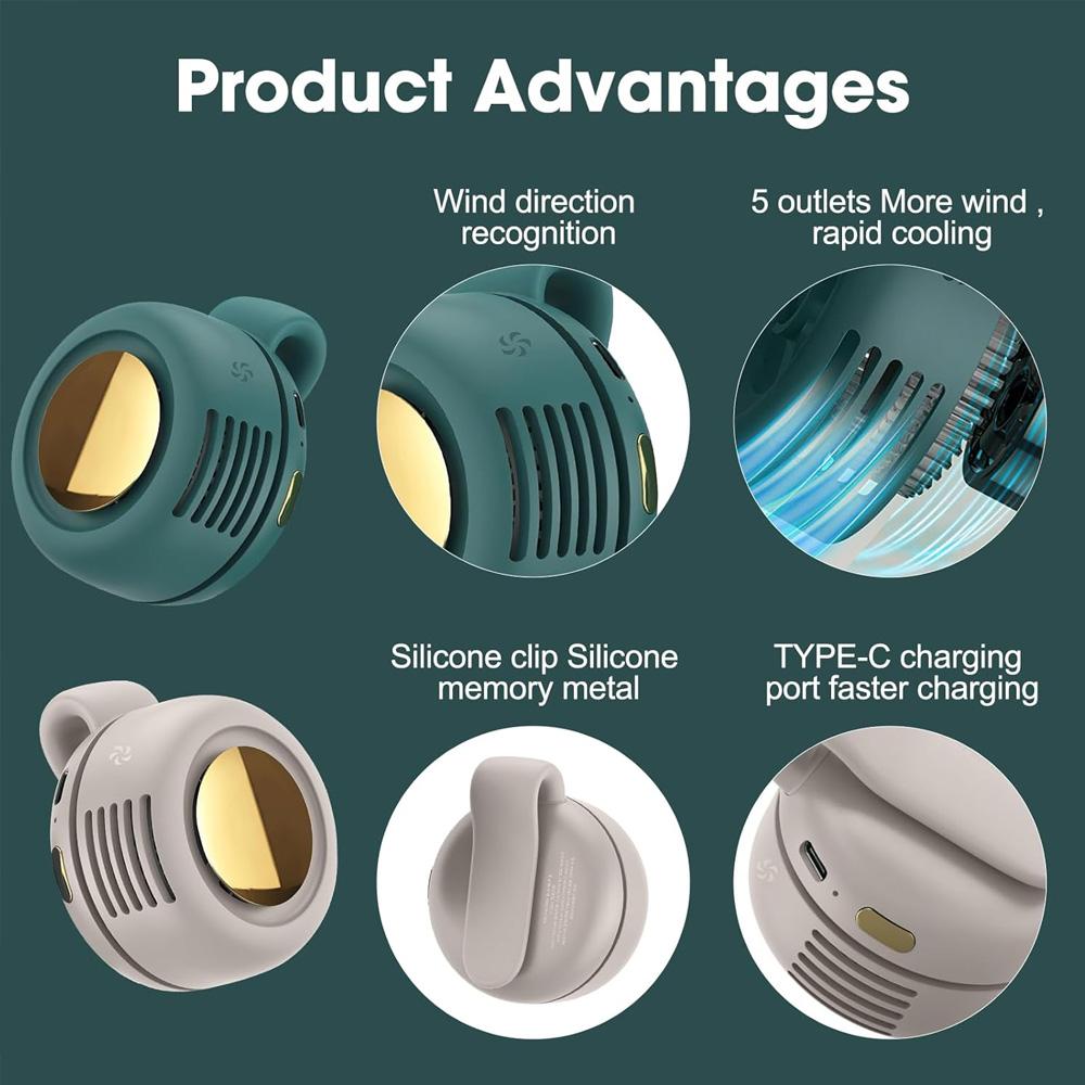 Portable Fan Mini Handheld Rechargeable Bladeless Electric Fan Clip Waist Fan Suitable for Outdoor Ventilation Desktop Small Fan
