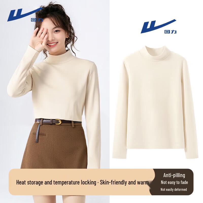 Huili Women s 2025 Autumn/Winter Double-Sided Fleece Semi-Turtleneck Thermal Top M