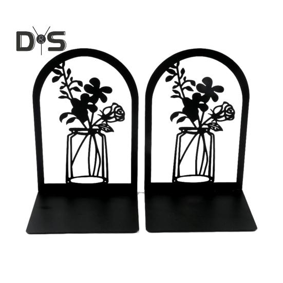 2ks Knihovna Konce knih Dutý květinový vyřezávaný vzor Vázy zarážky na knihy Design ve tvaru L Protiskluzový držák na knihy