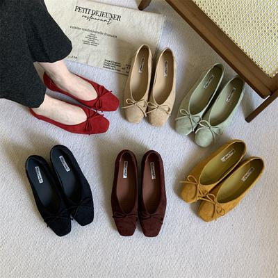 Fashion Internally Raised French Suede Ballet Evening Single Shoes Women's Shoes 2025 New Spring Outfit Skirt Red Wedding Shoes
