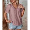 Dressy Summer Eyelet Tops for Women Short Sleeve Lace V Neck Tunic Blouse Loose Button Up Casual Tee Shirts
