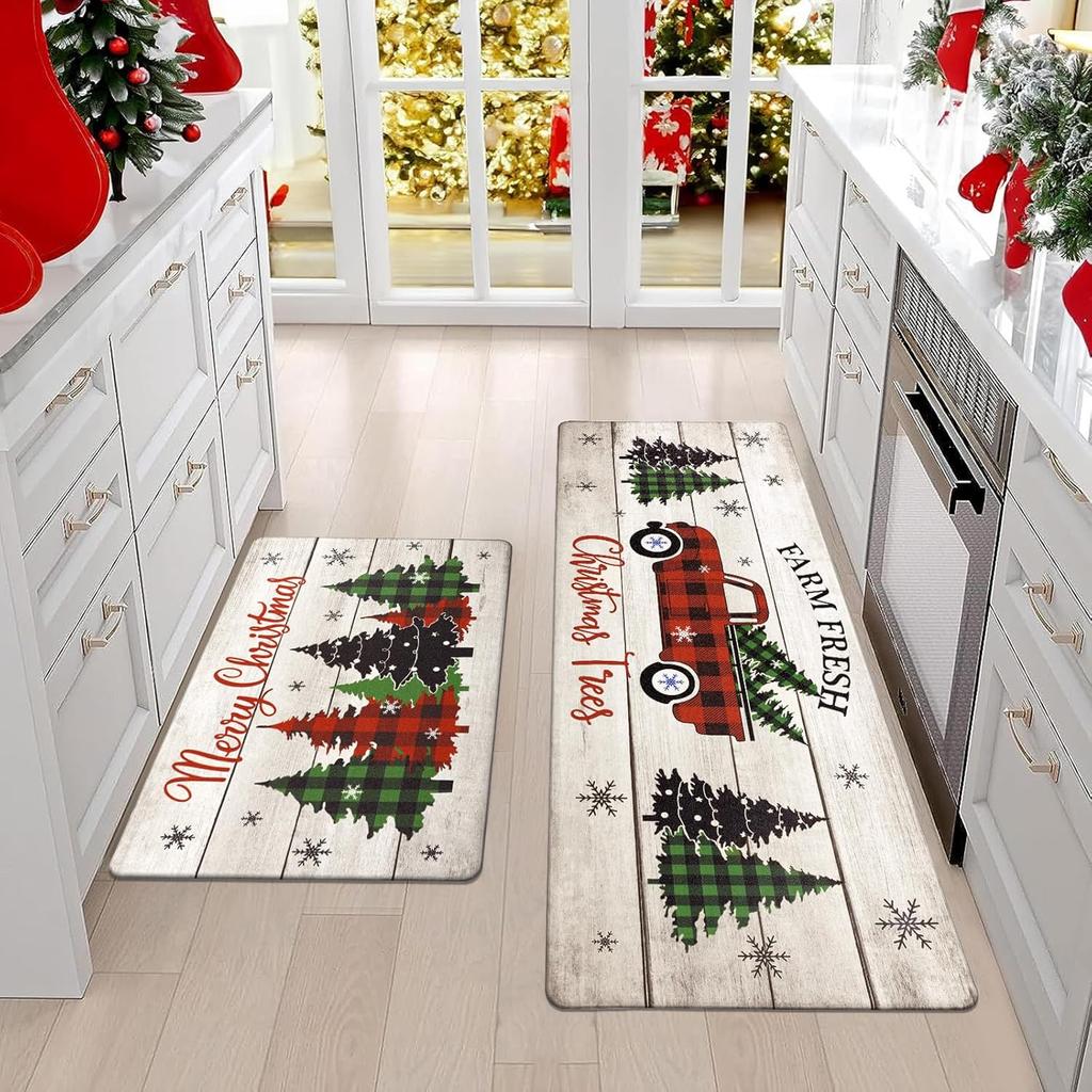 2pcs Santa Claus Kitchen Floor Mats Entrance Welcome Door Mats Corridor Laundry Room Carpets Winter Festival Decorations