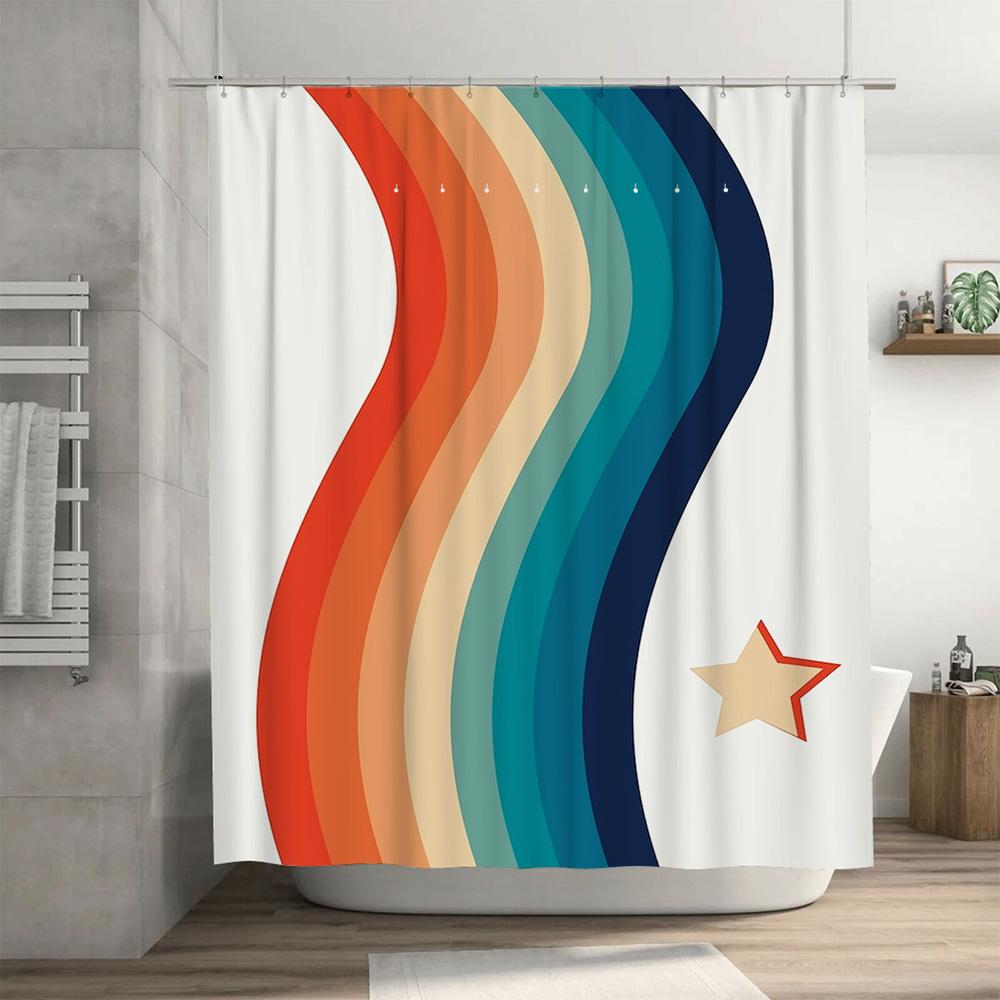Colorful Shower Curtain with Waves Design Perfect for Bathrooms Decor