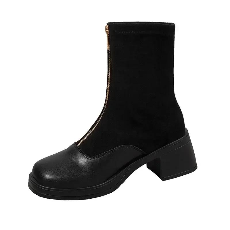 

Женские полусапоги на среднем каблуке, большого размера, теплые, женские туфли до середины икры, удобные, в стиле гяру, для работы, весна 2024, в продаже, новинка, горячие 40