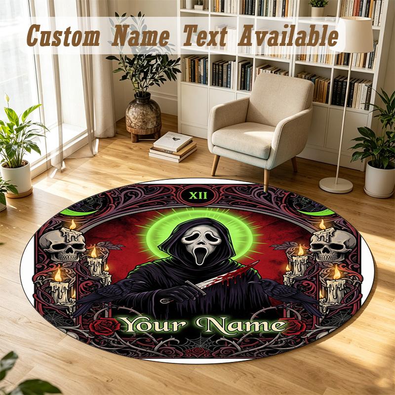 Scream Ghostface Personalized Round Rug Support Custom Name, Soft Home Decor Mat