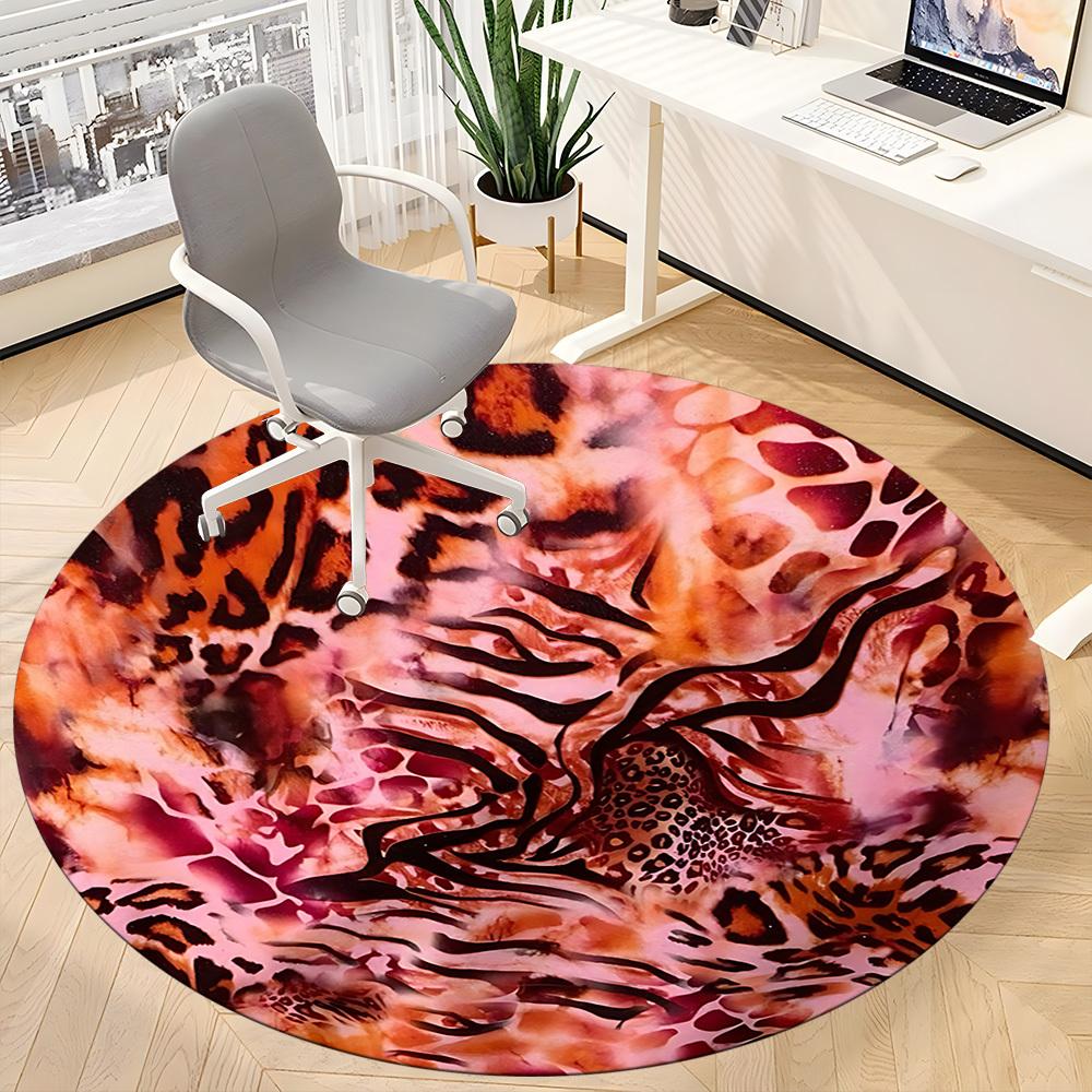1 Stück Runde Teppich mit Leopardenmuster für das Büro, Rutschfest, Weich und Langlebig, Büroteppich zur Innendekoration, Perfekt für das Büro, Schöne Dekoration yy26032306