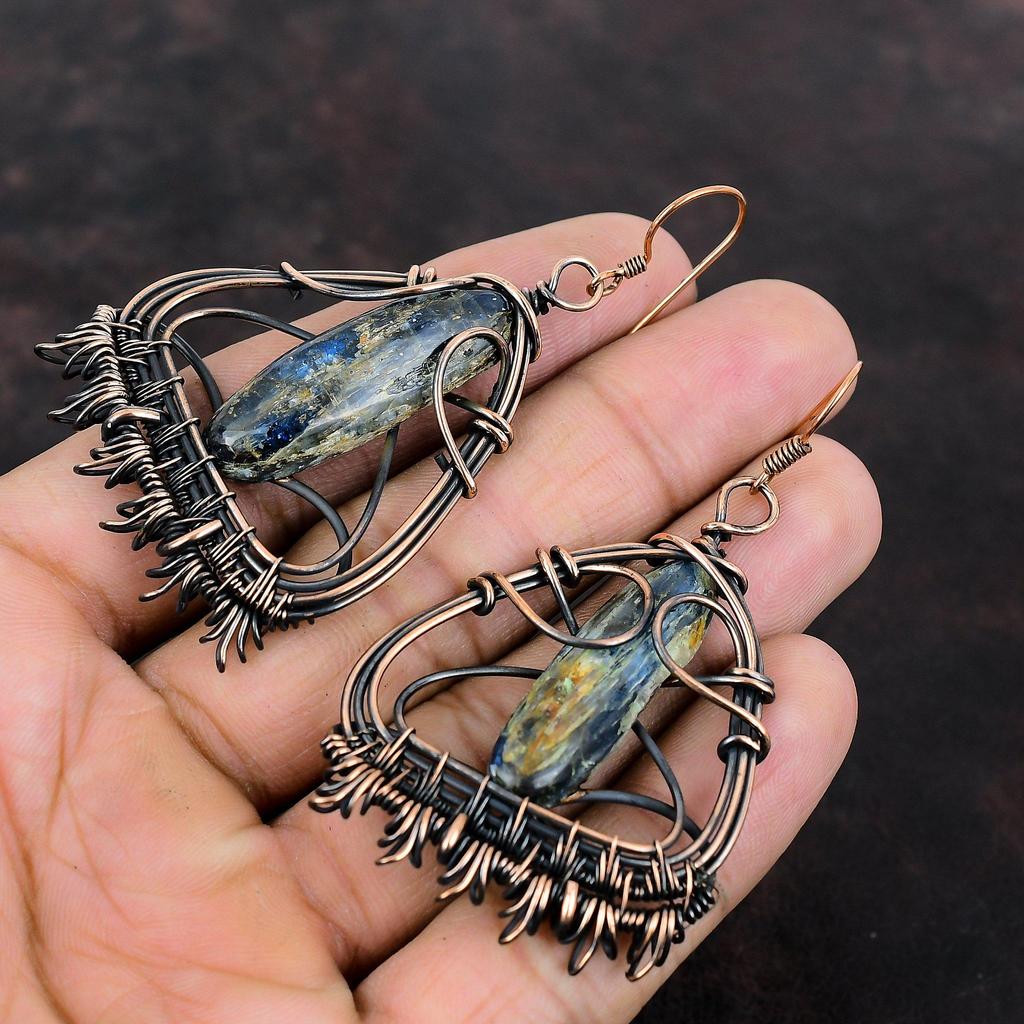 Kyanite Rough Earring Copper Wire Wrapped Earrings Natural Gemstone Jewelry Handmade Amazing Earring Designer Copper Jewelry Gift For Women