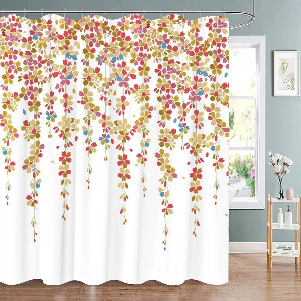 Green Eucalyptus Shower Curtain Watercolor Teal Plant Leaf Bathroom Shower Curtains Botanical Flower Floral Bathroom Decoration