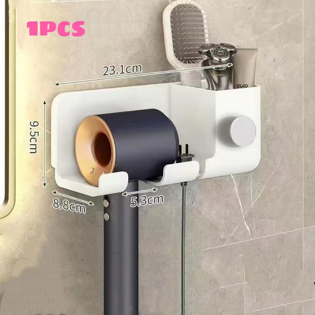 Wall Mounted Hair Dryer Holder Multi-Functional Bathroom Storage Rack Hair Tool Organizer Placement Shelf for Kitchen And Bath