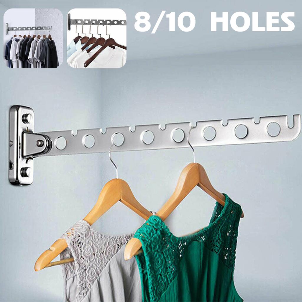 8/10 Holes Stainless Steel Clothes Rack Hook Foldable Clothes Hanging Rod Multi-Purpose Clothes Drying Rack for Closet Storage