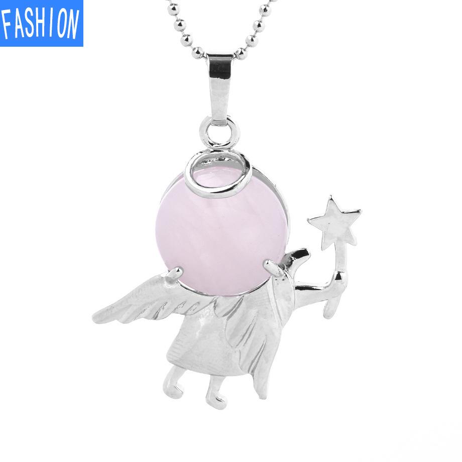 Náhrdelník s přívěskem anděl vílí hůl Přírodní kámen Crystal Polodrahokam vykládaný náhrdelník 19 barev