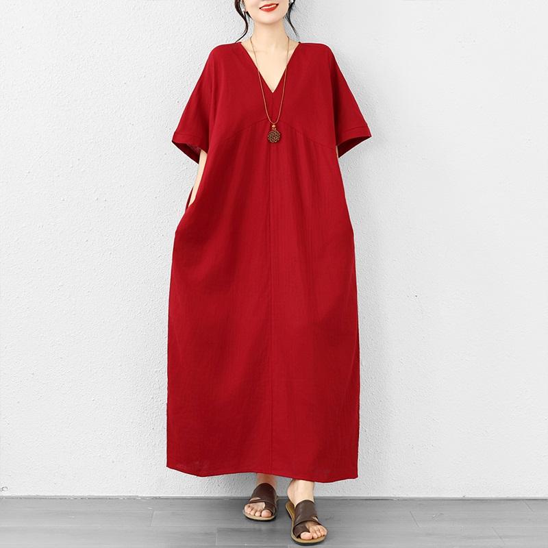 Abito estivo lungo casual ampio taglie forti cotone vintage manica corta nuovo per donna