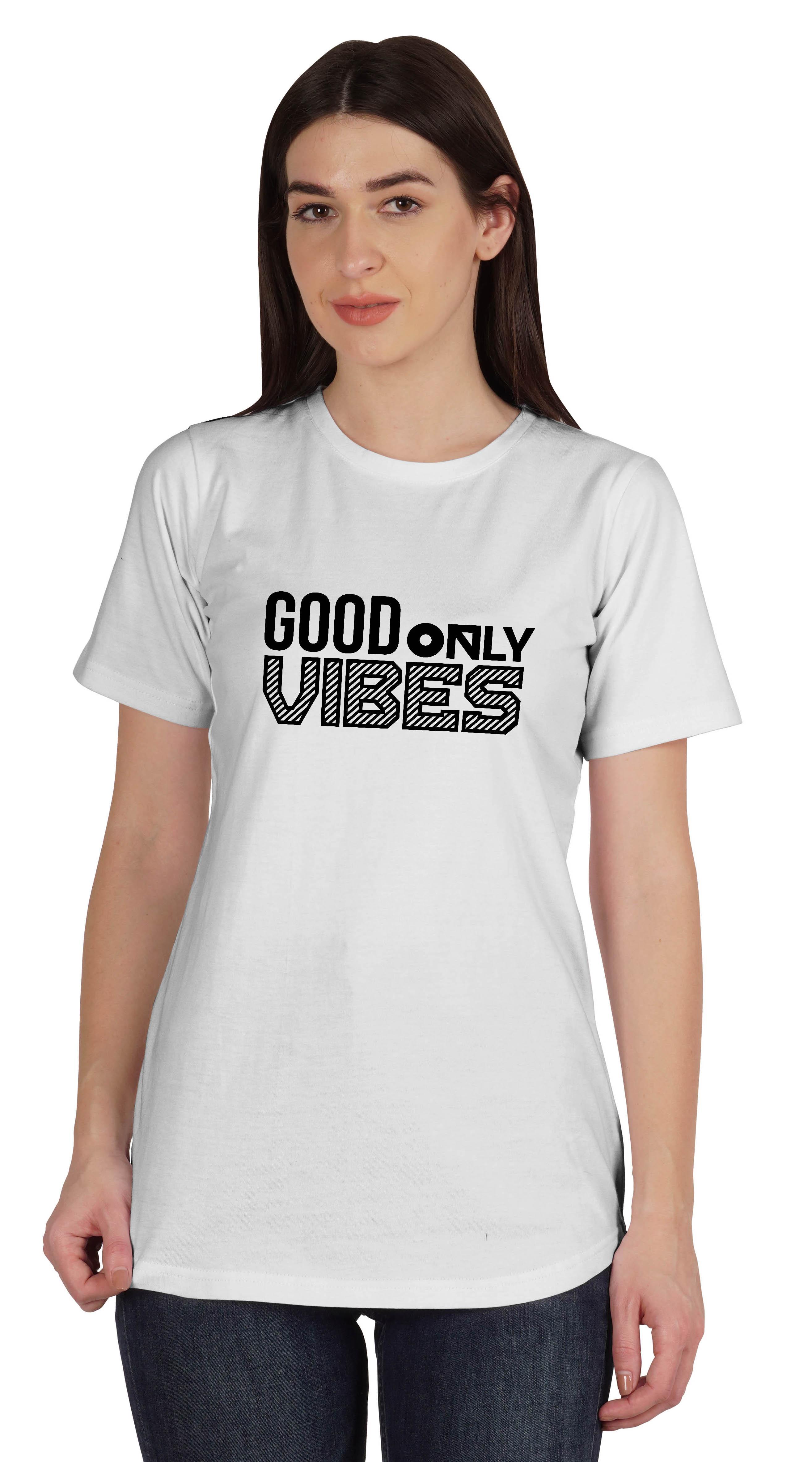

Inkmeso Good Vibes Only Graphic Tshirt Short Sleeve Women Cotton Tee Casual XXL білий