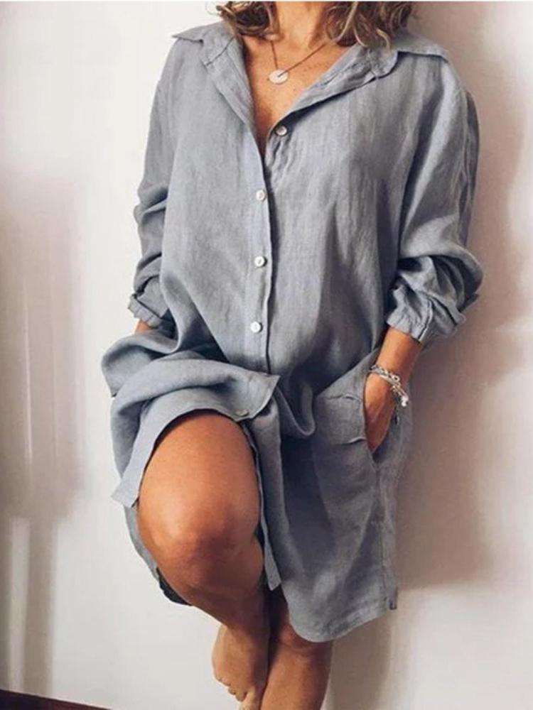 New 2026 Spring/Summer EBay Best Sellers: Loose-fitting, Double-pocket, Long-sleeved, Pure-color Women's Long Shirt