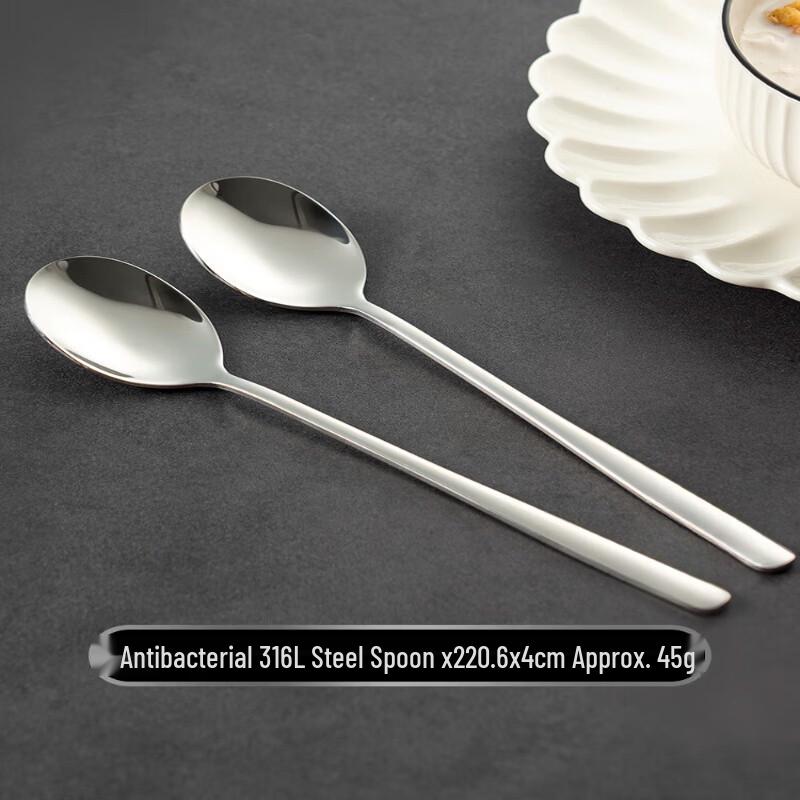 Weijiexing 316L Antibacterial Stainless Steel Long Handle Spoon (2-Pack)