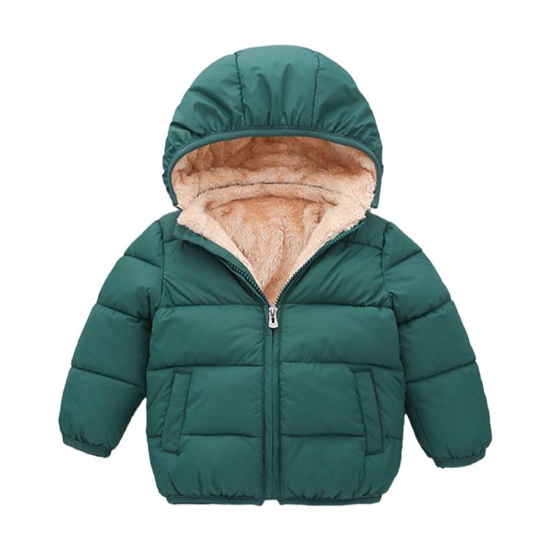 Kids Winter Warm Plush Hooded Coat Solid Color Children's Down Padded Jacket