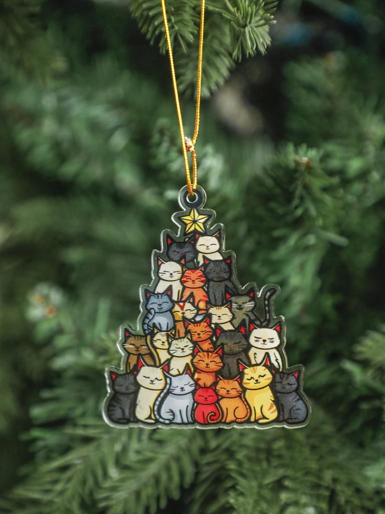 Noel Akrilik Kedi Ağacı Şeklinde Süs Sevimli Renkli Kediler Desenli Asılı Dekor Ev ve Parti İçin Şenlikli Noel Ağacı Dekorasyonu