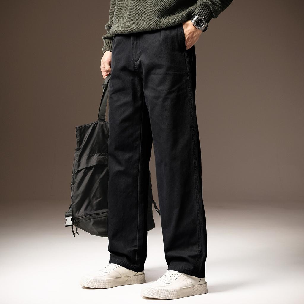 High-end Simple, Loose and Comfortable Wide-leg Casual Pants Men's Tide Brand Autumn New Pure Cotton Straight Tooling Trousers Men's