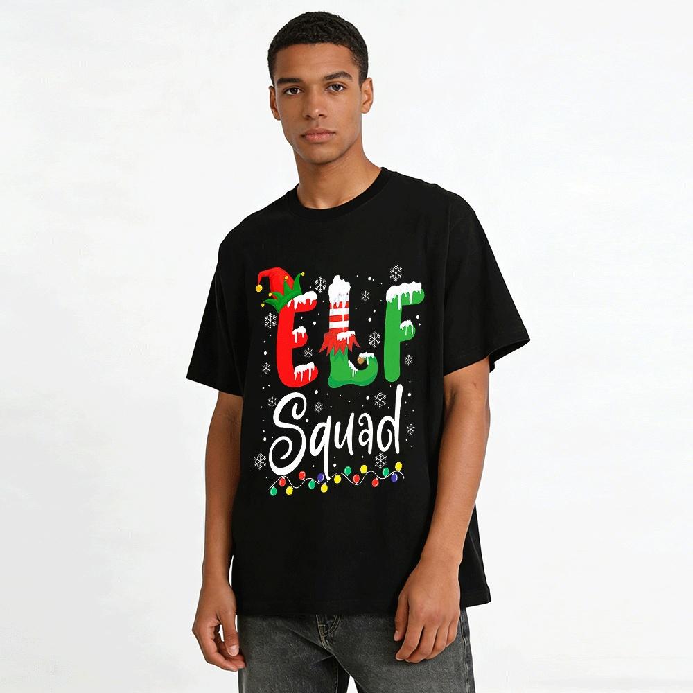 Elf Squad Christmas Themed Print Festive Holiday Top Pure Cotton T-shirt