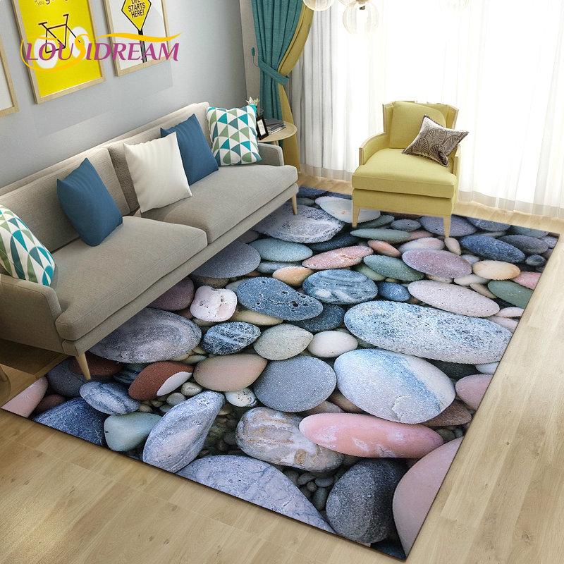3D Colorful Cobblestone Stone Area Rug,Carpet Rug for Living Room Bedroom Sofa Doormat Kitchen Decoration,Kid Non-slip Floor Mat