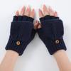 1 Pair Autumn Winter Warm Wool Knitted Gloves for Women Girls Thickened Flip Half-finger Gloves Mitten