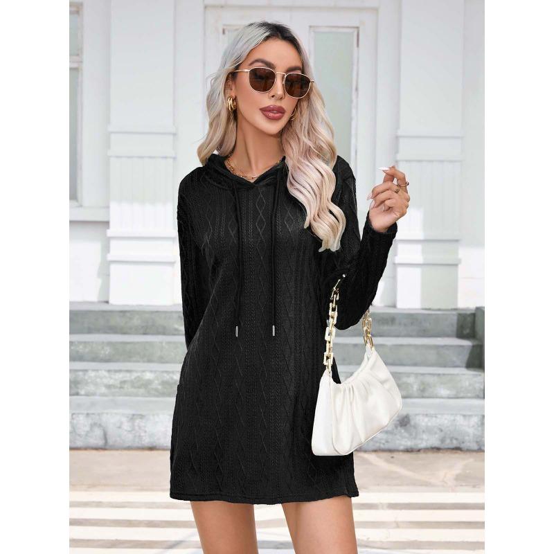 

Женское осенне-зимнее трикотажное платье с капюшоном и длинными рукавами XXL чёрный