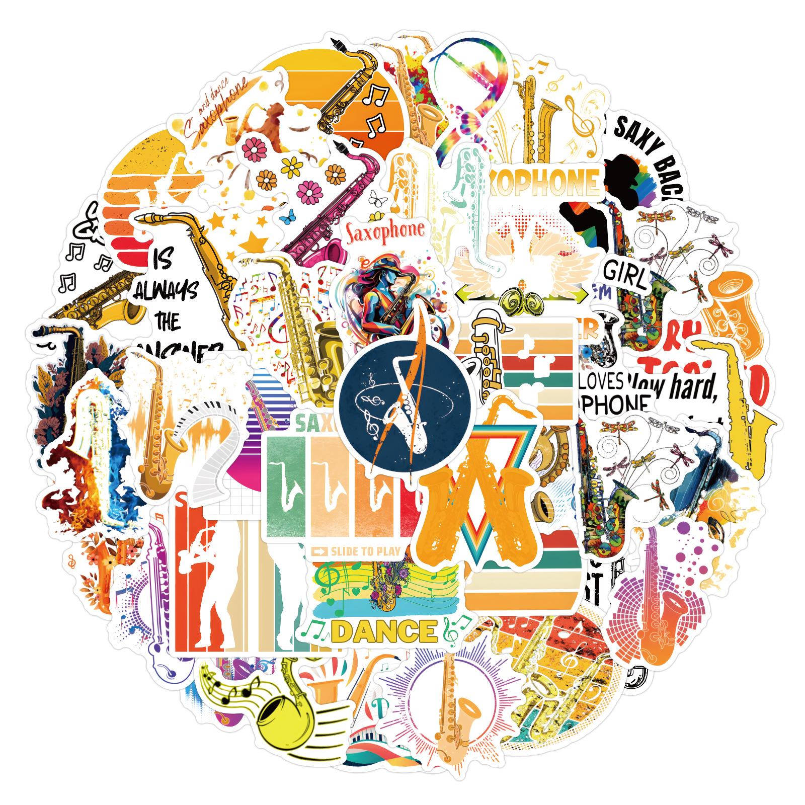 

100 Musical Instruments Saxophone Graffiti Stickers Decorative Suitcase Notebook Scooter Waterproof Stickers