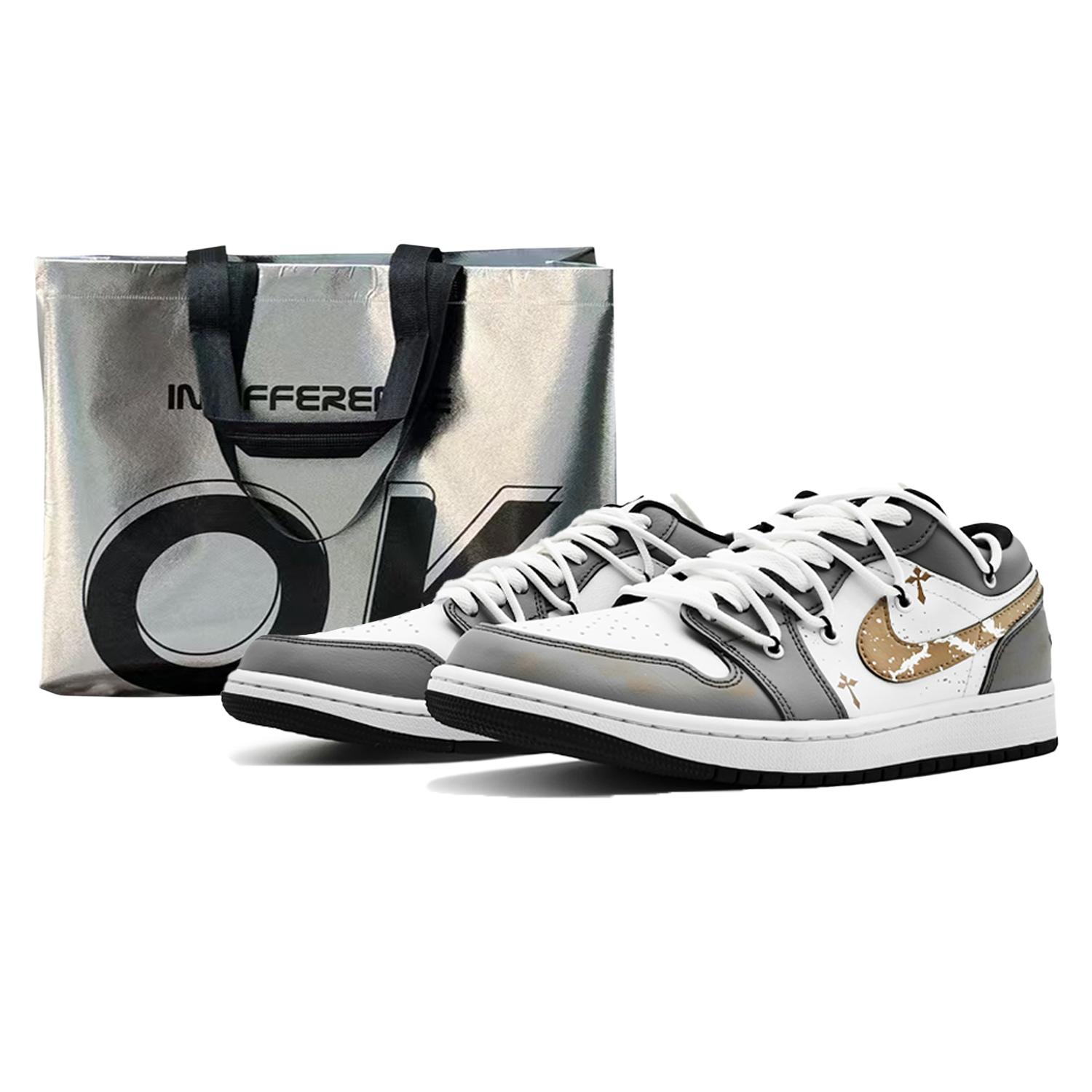 Jordan Air Jordan 1 Panda Low top Vintage Basketball Shoes Women s White Gold DC0774-101(Team131-2S) 41