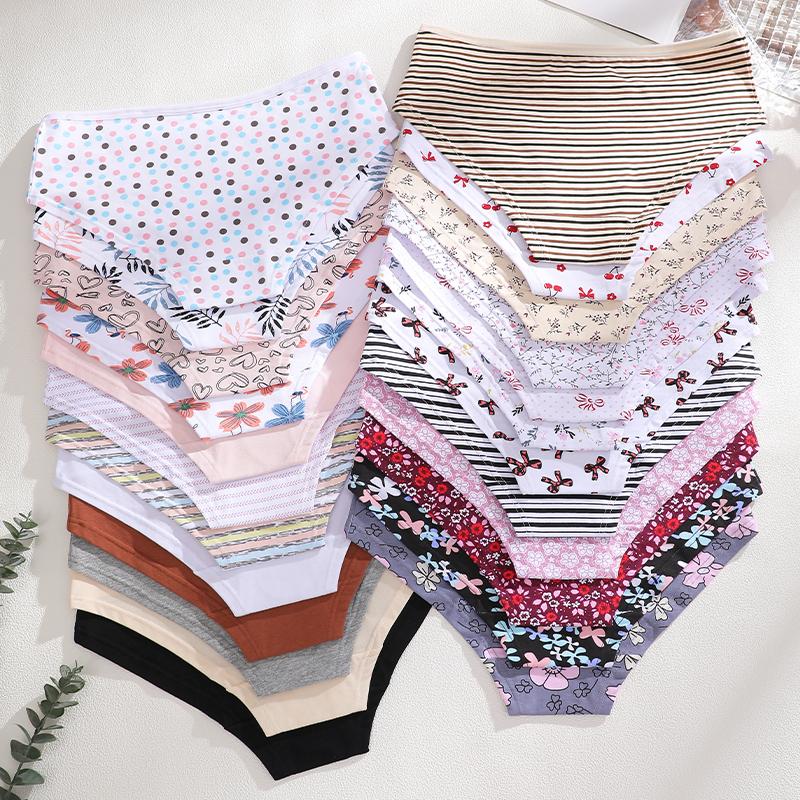 FINETOO 6PCS Seamless Cotton Printing Panties Low Waist Breathable Underpants Spring Autumn XS-XXL Underwear Female Comfortable Lingerie