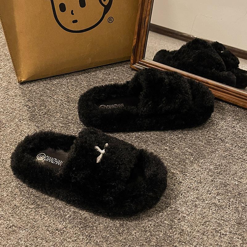 Internet Celebrity Popular Thick-bottomed Fluffy Slippers Women Wear 2025 New Autumn and Winter Fluffy Fashion Home Cotton Slippers