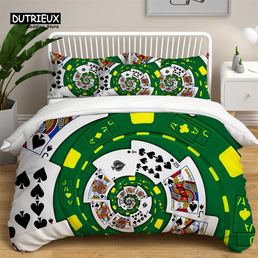 Soft Poker Bedding Set Retro Player Card Game Tarot Print Duvet Cover For Kids Boys Girls Teens Geometric Pattern Pillow Shams
