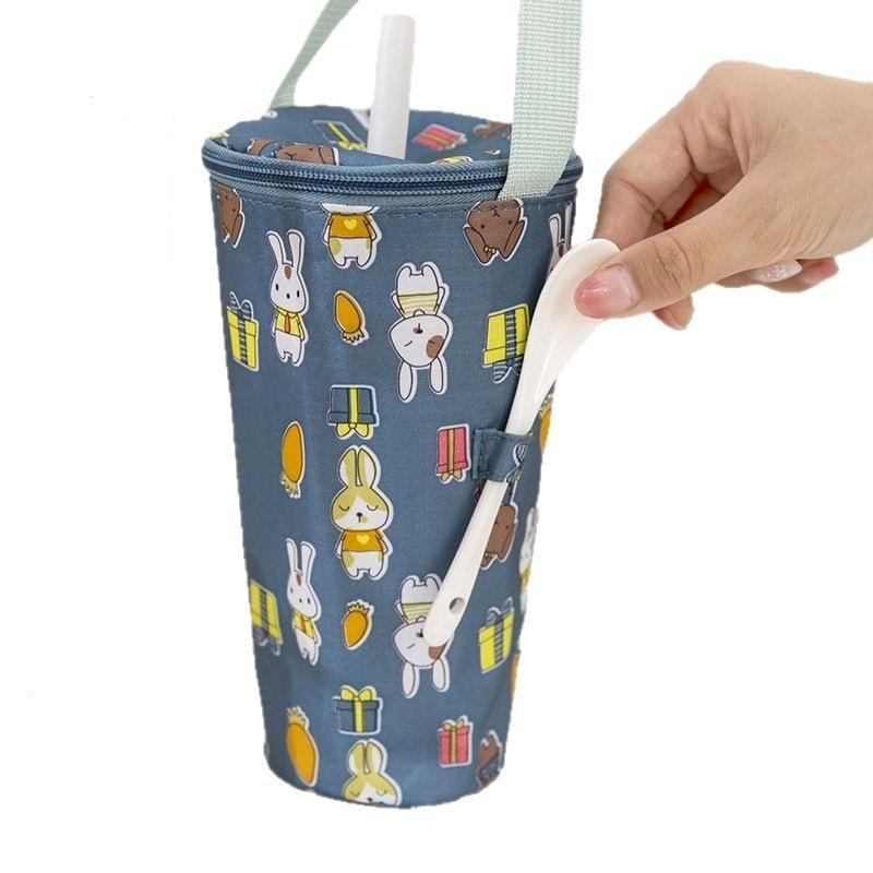 Portable Insulated Cooler Bag Milk Tea Tote Bag Heat Preservation Bag Eco-friendly Carrying Insulated Cup Cover Handheld Bag темно-синий