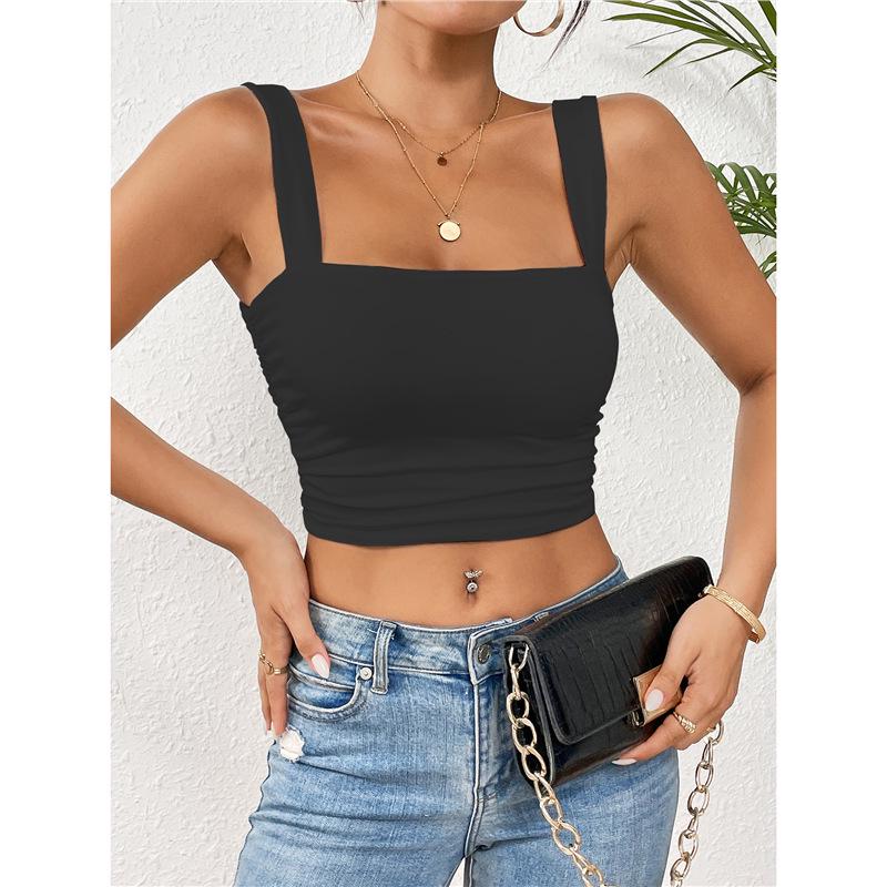 

Трендовый кроп-топ без рукавов на широких бретелях Small чёрный