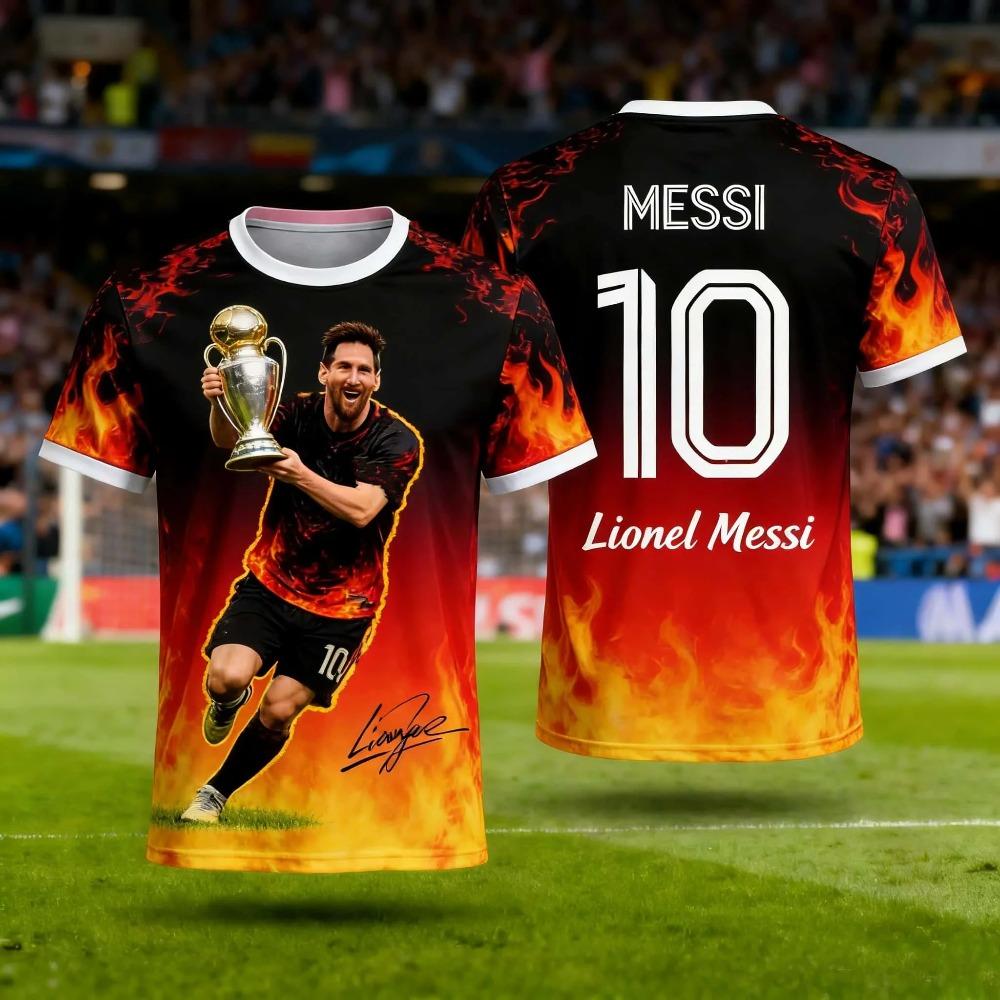 Neues Messi Sommer 3D-druckbares Familienkleidung Fußballtrikot T-Shirt Schnelltrocknend und atmungsaktiv Geeignet für den täglichen Gebrauch