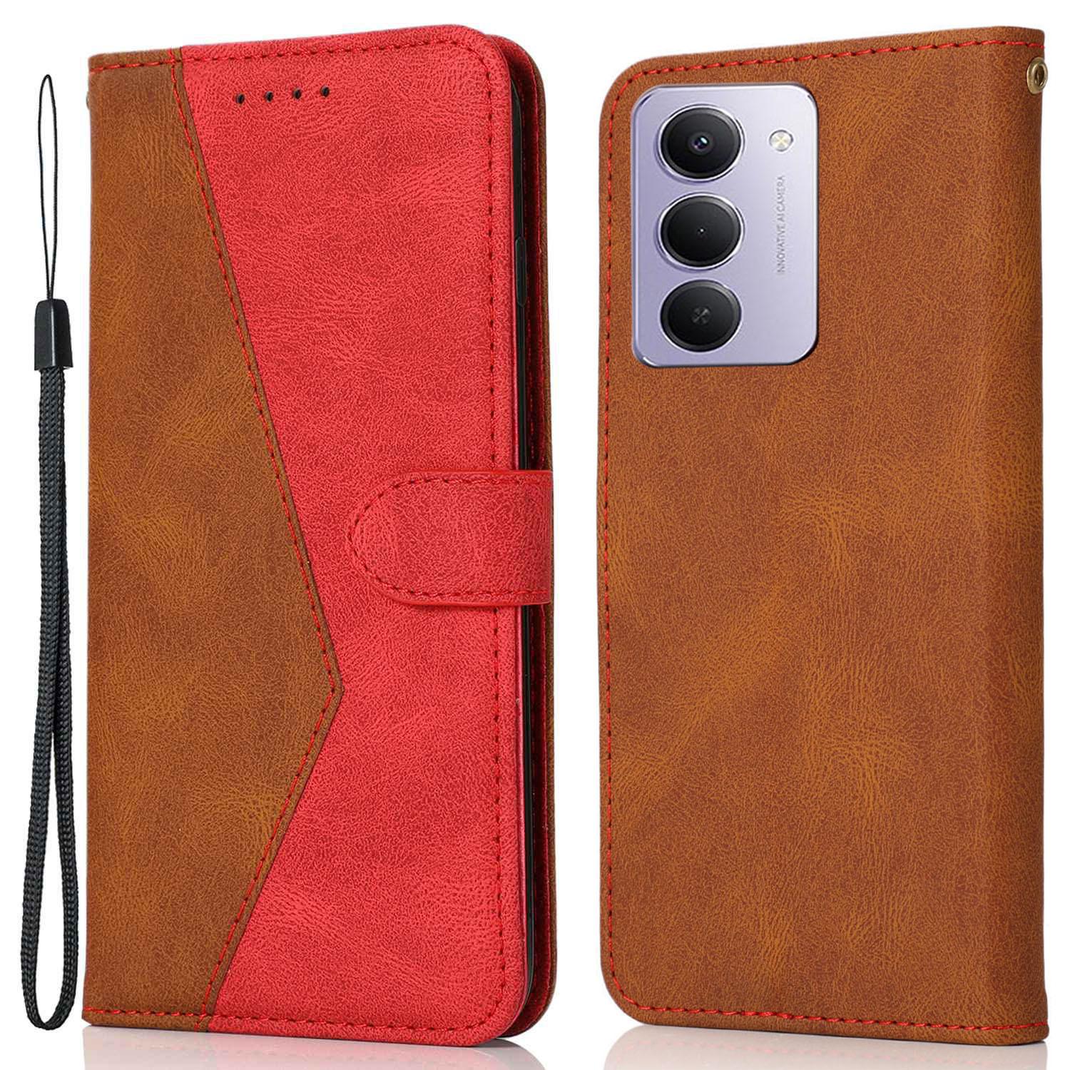 

For Xiaomi Redmi 15 5G (Global) (169mm)/15 4G (169mm) Case Color Splicing Wallet Stand Leather Phone Cover with Wrist Strap