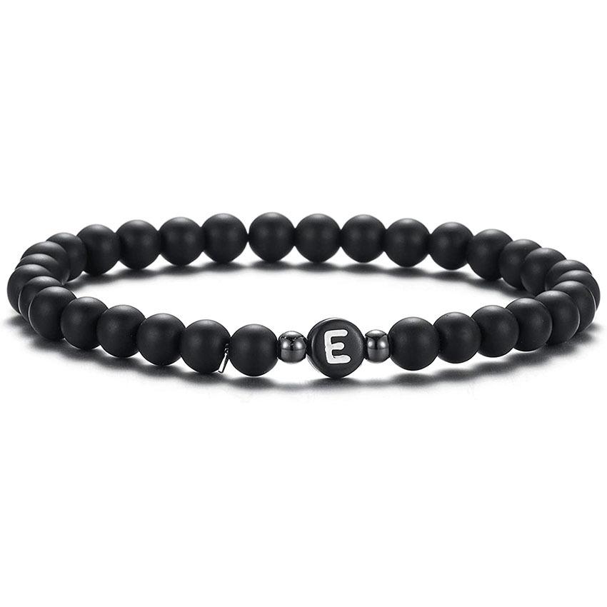 6 mm Armband aus natürlichem, mattiertem Achat für Damen und Herren, handgefertigtes Perlenarmband mit Buchstaben, modisches Design mit 26 Buchstaben, Partnerschmuck