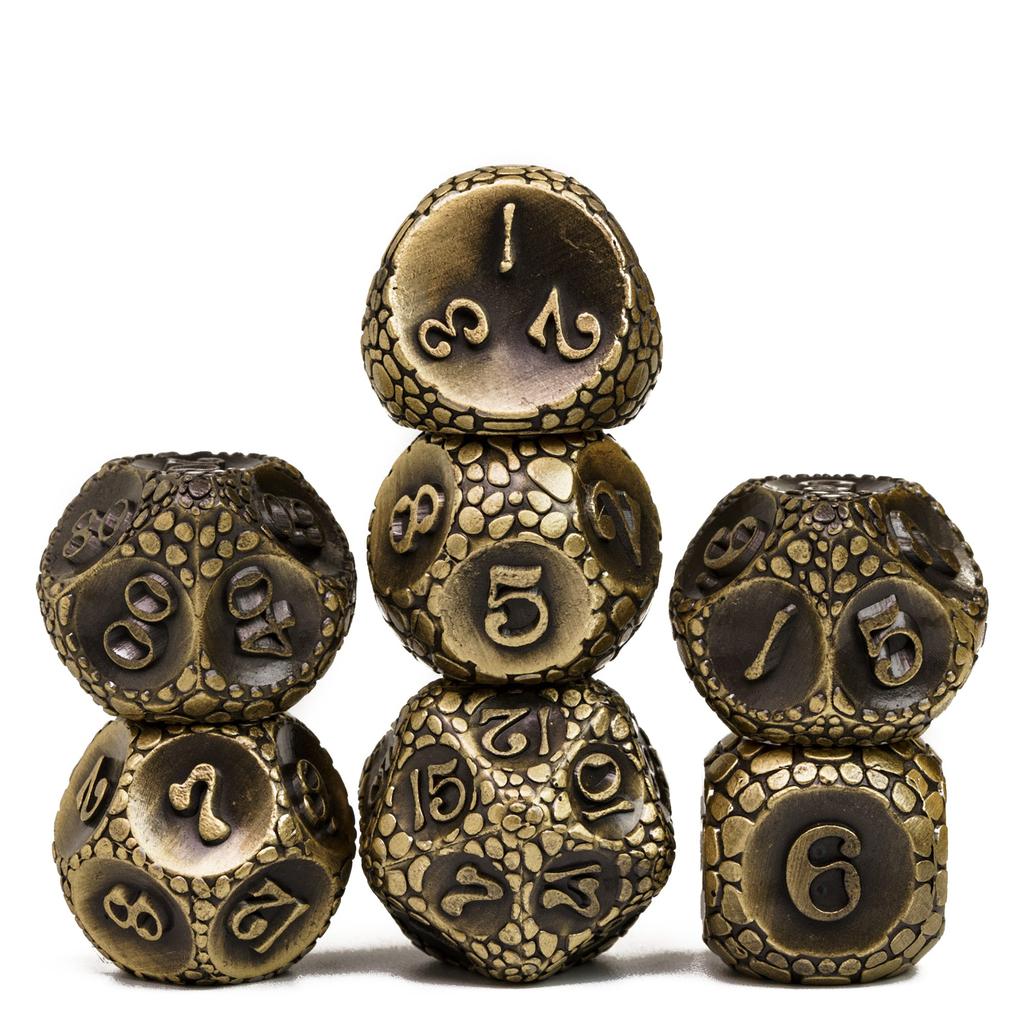 Cusdie Metal Solid DND Dices Pebbles Texture 7Pcs D4-D20 Polyhedral Dice Set for Role Playing Game Pathfinder Board Games TRPG