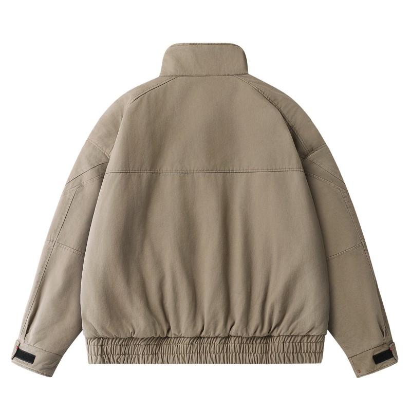 Unisex Winter Cotton Puffer Jacket Oversized Warm Stand Collar Workwear Style Casual Outerwear