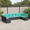 10 Piece Sofa Set with Cushions Black Poly Rattan