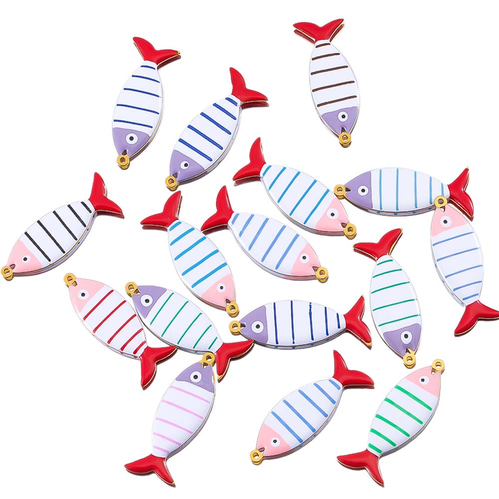 2pcs 6pcs Stainless Steel Enamel Stripe Fish Red Fish Tail Charms Animal Pendant Base for DIY Earring Necklace Jewelry Findings