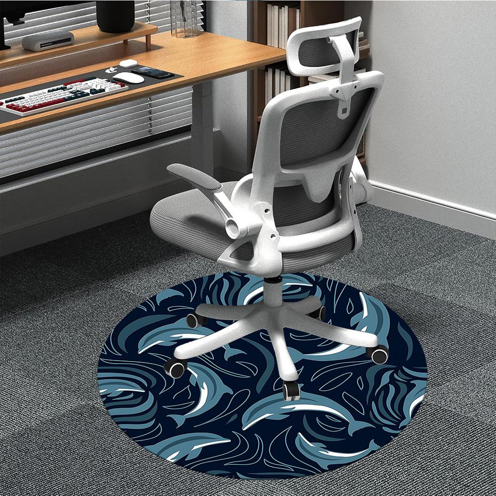1PCDolphin Ocean Office Round Area Rug, Mat Suitable For Office, Under Office Chairs Bedroom Living Room Home Decor, Room Deco